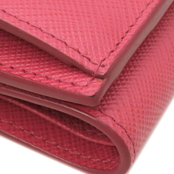 Prada Trifold Wallet Metal Logo Leather Pink Gold Hardware Compact Wallet - Picture 4 of 13